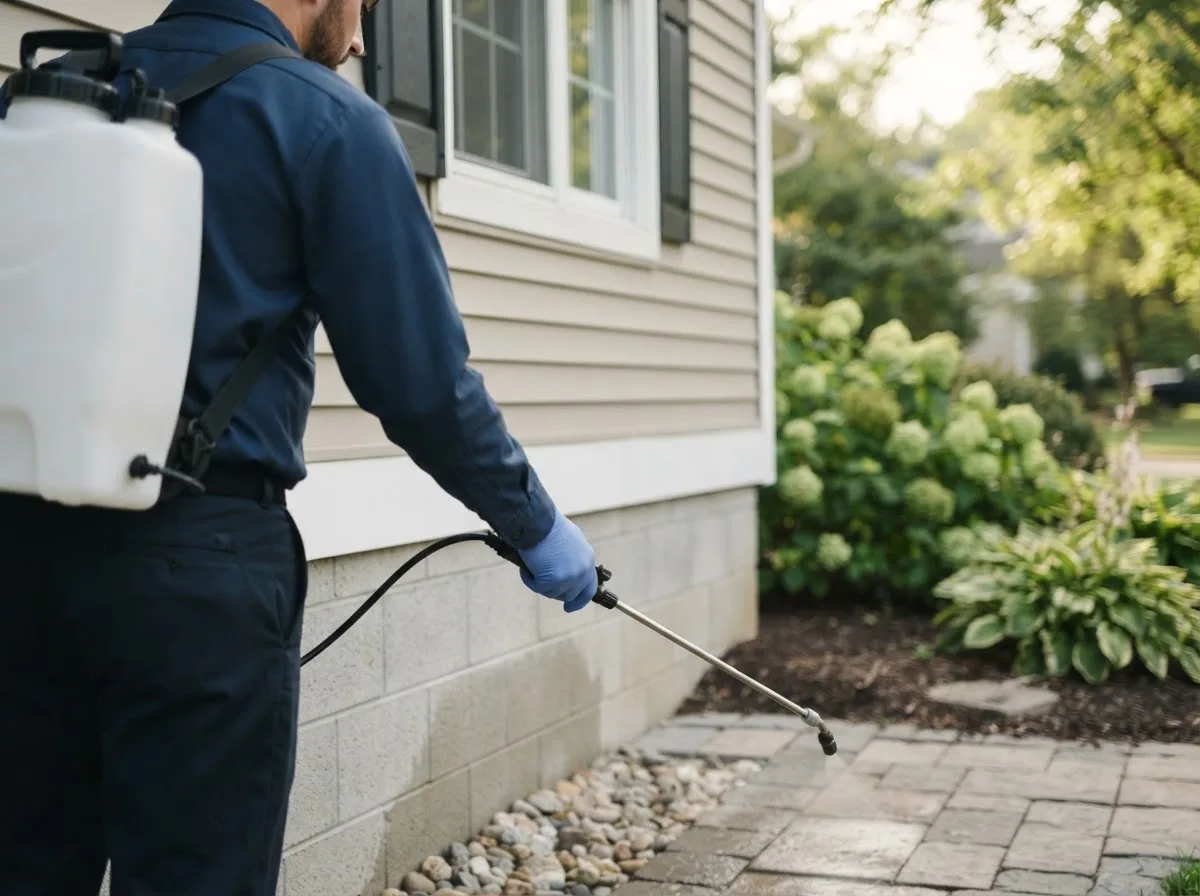 Pest control technician inspecting a home in West Henrietta, NY